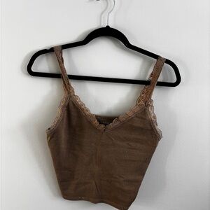 American Eagle Outfitters Lace-Trim Ribbed Camisole - Brown